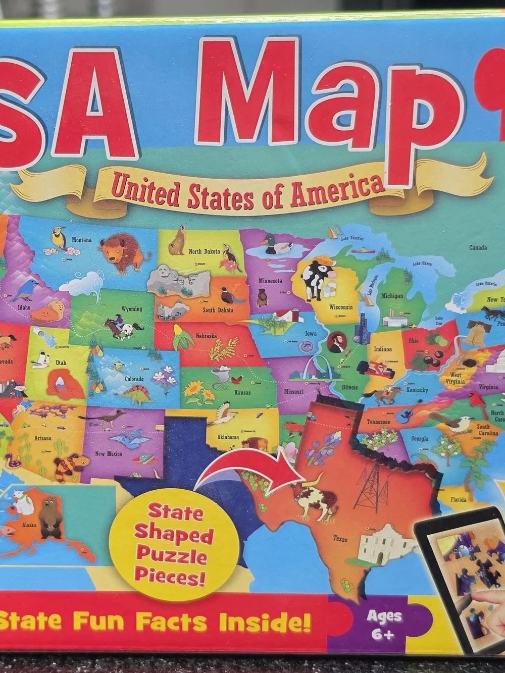 USA Map Puzzle - Colorful Kids Educational Game 60 Piece